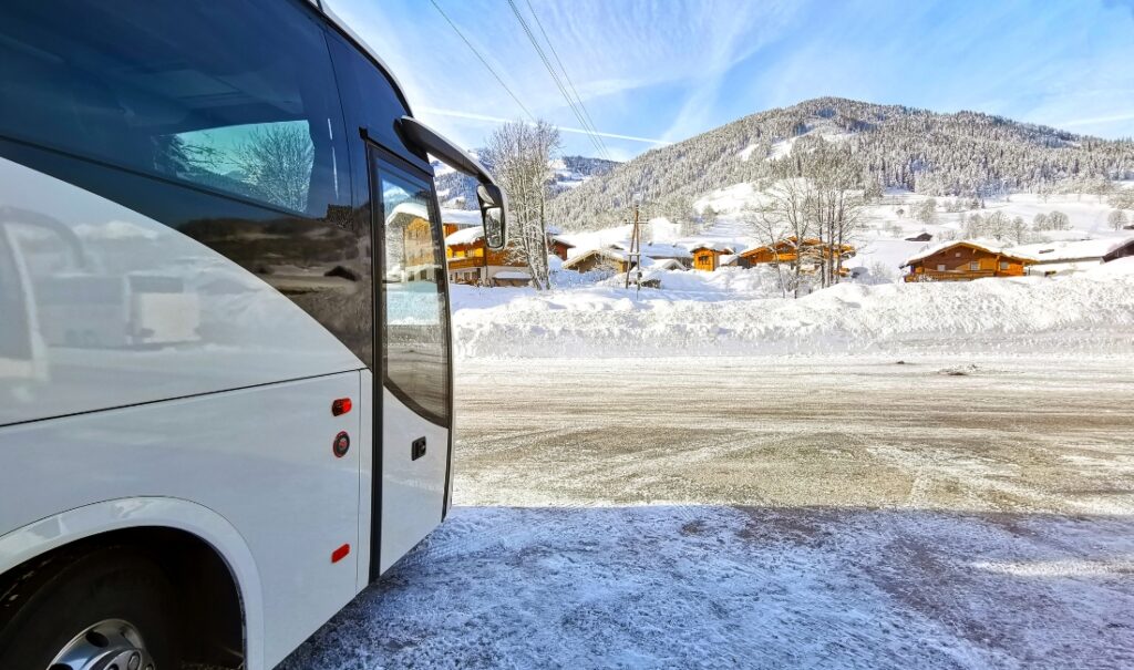 snowy mountain bus or driving